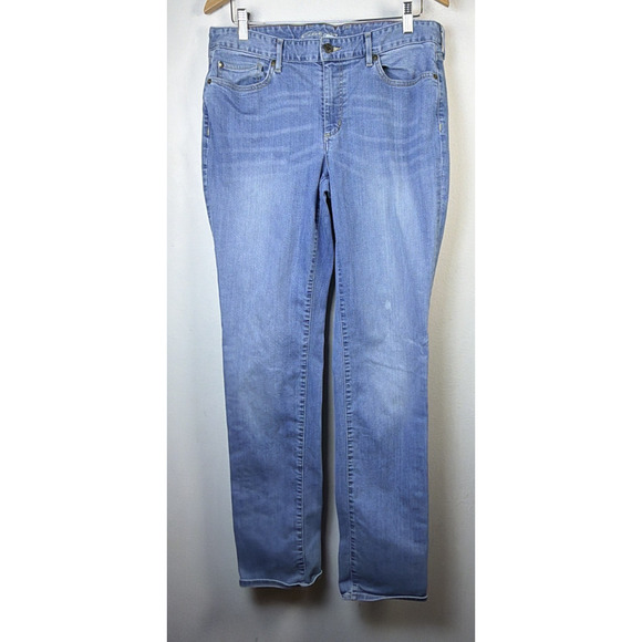 Eddie Bauer womens tall 14 curvy Straight Stretch Acid Wash Denim Blue Jeans - Picture 1 of 11